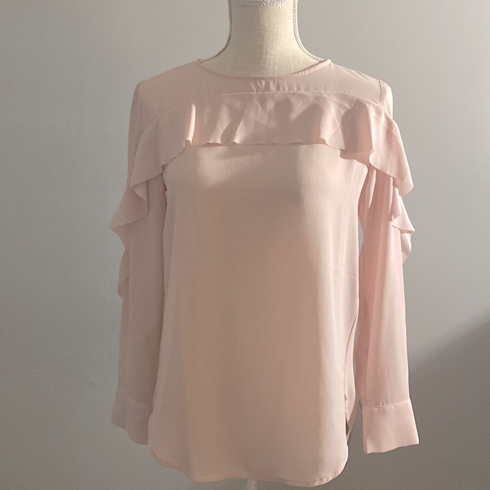 New with Tags Banana Republic Soft Pink Long Sleeve Blouse with Ruffle Detail